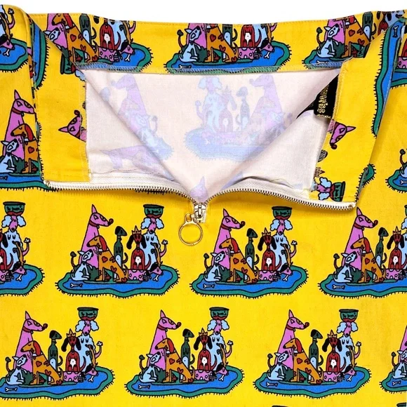 NWT NOOWORKS Dog Party Yellow Twill Mini Skirt Size Large - Picture 5 of 8